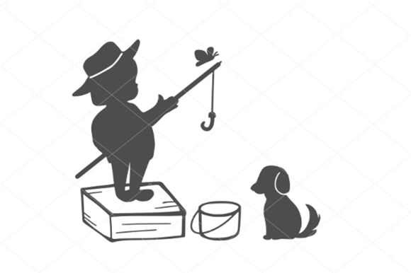Fishing Girl and Puppy: A Versatile Graphic Design Asset for Blogs and Crafts